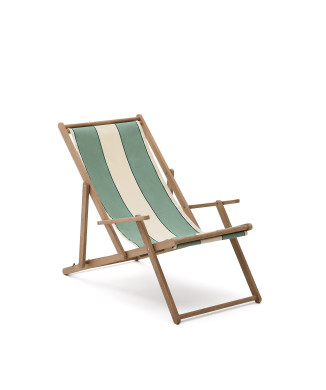 Vilara grün und beige gestreifte Outdoor-Klapphängematte aus massivem FSC 100% Akazienholz