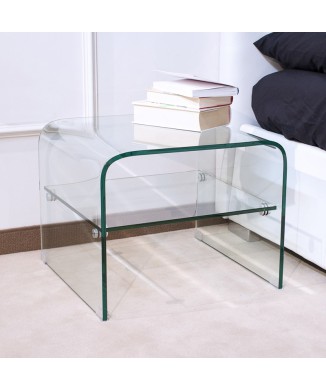 Glasartikel - Niedriger Nachttisch Eta 50x50x40 mit transparenter Ablage