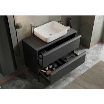 Badezimmerschrank mit 2 Schubladen und Waschbecken aus STAHL