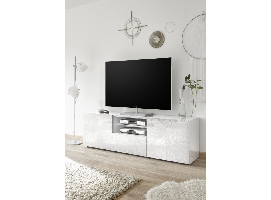 MIRO 181x57x43 cm 2-türiger TV-Ständer mit 1 Schublade, weiß
