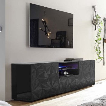 PRISMA TV-Ständer mit 2 Türen und 1 Schublade, Farbe Schwarz