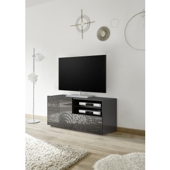 MIRO TV-Ständer, klein, 1 Tür, 1 Schublade, 121 x 42 x 57 cm, Schwarz