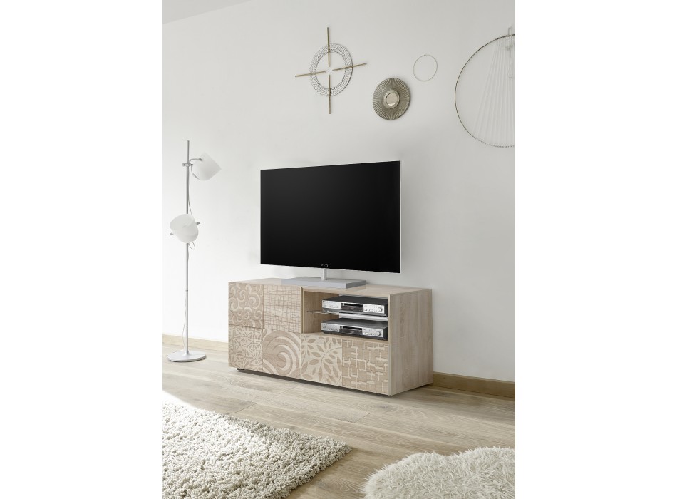 Kleiner TV-Ständer 1 Tür 1 Schublade MIRO 121x42x57 cm Eichenfarbe