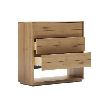 Alguema Kommode mit 3 Schubladen, Eichenfurnier, Naturfinish, 100 x 97 cm