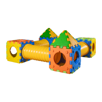 Castello B Baukastenspiel mit 2 Häusern, 2 Würfeln und 4 Tunneln