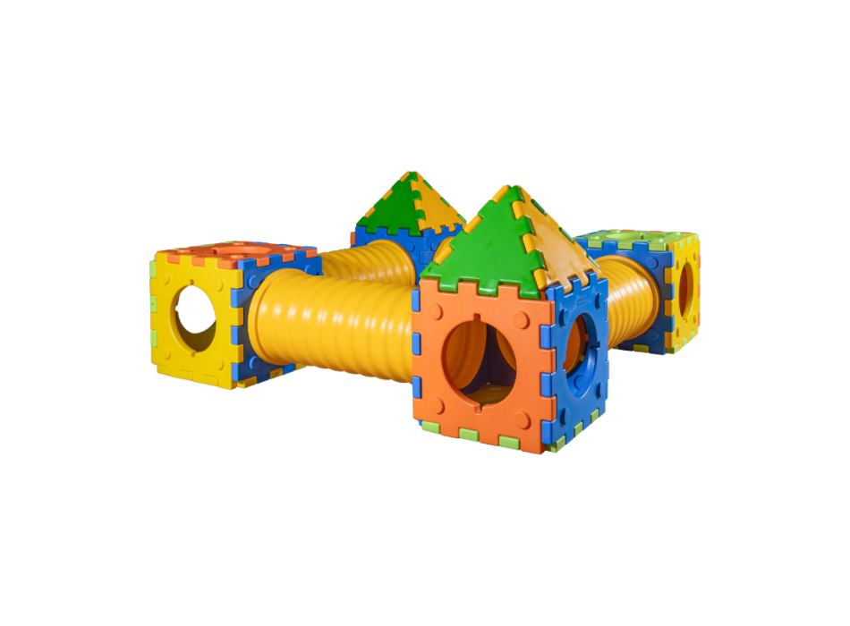 Castello B Baukastenspiel mit 2 Häusern, 2 Würfeln und 4 Tunneln