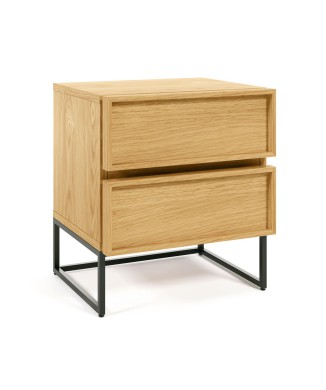 Taiana Nachttisch 45 x 51 cm mit Eichenfurnier, Stahl und schwarzem Finish