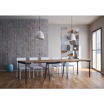 Konsole Banco Evolution mit anthrazitfarbenem Rahmen - Ausziehbare Konsole 90x40/290 cm Banco Evolution gebeizte Tanne mit anthrazitfarbenem Rahmen