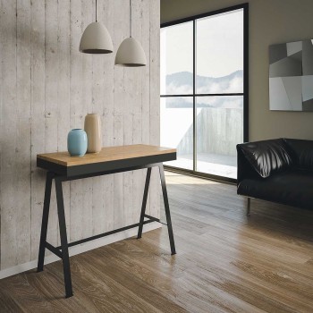 Konsole Banco Evolution mit anthrazitfarbenem Rahmen - Ausziehbare Konsole 90x40/300 cm Banco Evolution in Natureiche mit anthrazitfarbenem Rahmen