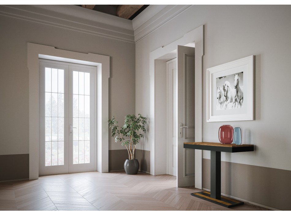 Capital Evolution Konsolentisch mit anthrazitfarbenem Gestell - Ausziehbarer Konsolentisch 90x40/190 cm Capital Small Evolution gebeizte Tanne mit anthrazitfarbenem Gestell