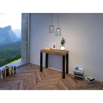 Everyday Konsolentisch mit anthrazitfarbenen Beinen - Everyday Kleiner ausziehbarer Konsolentisch 90x40/196 cm mit weißer Esche und anthrazitfarbenen Beinen