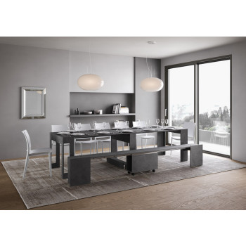 Evolve Konsolentisch mit unterer Bank - Ausziehbarer Konsolentisch 90x42/302 cm Evolve Esche weiß mit Innenverlängerungen und unterer Bank