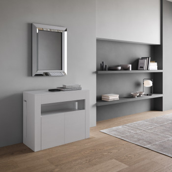 Evolve Konsolentisch mit unterer Bank - Ausziehbarer Konsolentisch 90x42/302 cm Evolve Esche weiß mit Innenverlängerungen und unterer Bank