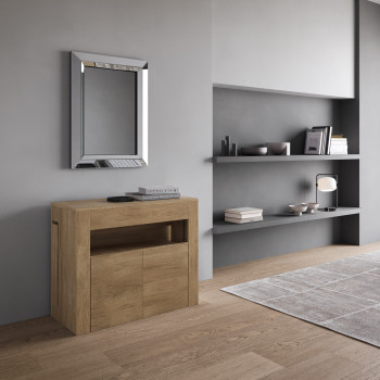 Evolve Konsolentisch mit unterer Bank - Ausziehbarer Konsolentisch 90x42/302 cm Evolve Esche weiß mit Innenverlängerungen und unterer Bank