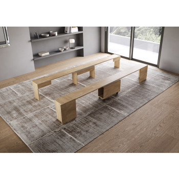 Evolve Konsolentisch mit unterer und oberer Bank - Ausziehbarer Konsolentisch 90x42/302 cm Evolve Esche weiß mit Innenverlängerungen mit unterer und oberer Bank
