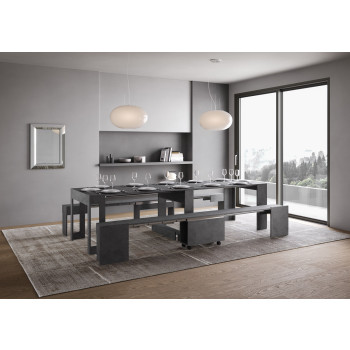 Evolve Konsolentisch mit unterer und oberer Bank - Ausziehbarer Konsolentisch 90x42/302 cm Evolve Esche weiß mit Innenverlängerungen mit unterer und oberer Bank