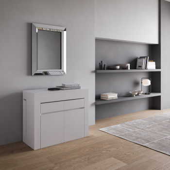 Evolve Konsolentisch mit unterer und oberer Bank - Ausziehbarer Konsolentisch 90x42/302 cm Evolve Esche weiß mit Innenverlängerungen mit unterer und oberer Bank