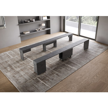 Evolve Konsolentisch mit unterer und oberer Bank - Ausziehbarer Konsolentisch 90x42/302 cm Evolve Esche weiß mit Innenverlängerungen mit unterer und oberer Bank