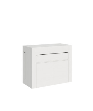 Evolve Konsolentisch mit unterer und oberer Bank - Ausziehbarer Konsolentisch 90x42/302 cm Evolve Esche weiß mit Innenverlängerungen mit unterer und oberer Bank