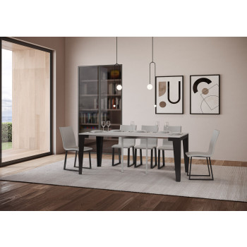 Flame Evolution Konsolentisch mit anthrazitfarbenen Beinen und Rahmen - Flame Small Evolution ausziehbarer Konsolentisch 90x40/196 cm mit weißem Eschenrahmen und anthrazitfarbenen Beinen