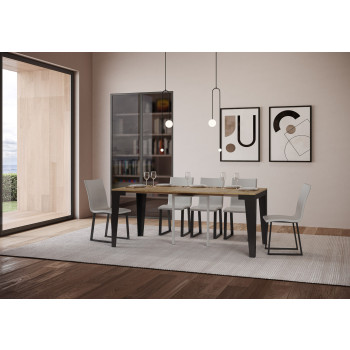 Flame Evolution Konsolentisch mit anthrazitfarbenen Beinen und Rahmen - Flame Small Evolution ausziehbarer Konsolentisch 90x40/196 cm mit weißem Eschenrahmen und anthrazitfarbenen Beinen