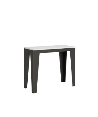 Flame Evolution Konsolentisch mit anthrazitfarbenen Beinen und Rahmen - Flame Small Evolution ausziehbarer Konsolentisch 90x40/196 cm mit weißem Eschenrahmen und anthrazitfarbenen Beinen
