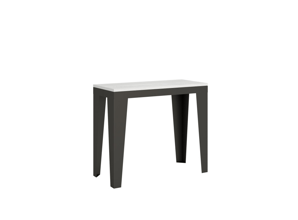 Flame Evolution Konsolentisch mit anthrazitfarbenen Beinen und Rahmen - Flame Small Evolution ausziehbarer Konsolentisch 90x40/196 cm mit weißem Eschenrahmen und anthrazitfarbenen Beinen