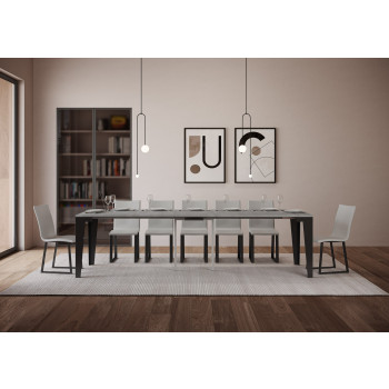 Flame Evolution Konsolentisch mit anthrazitfarbenen Beinen und Rahmen - Flame Evolution ausziehbarer Konsolentisch 90x40/300 cm mit weißem Eschen-Finish und anthrazitfarbenen Beinen und Rahmen