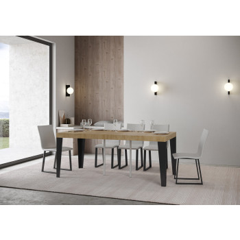 Flame Konsolentisch mit anthrazitfarbenen Beinen - Flame Premium ausziehbarer Konsolentisch 90x40/300 cm mit weißem Eschenholz und anthrazitfarbenen Beinen