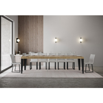 Flame Konsolentisch mit anthrazitfarbenen Beinen - Flame Premium ausziehbarer Konsolentisch 90x40/300 cm mit weißem Eschenholz und anthrazitfarbenen Beinen