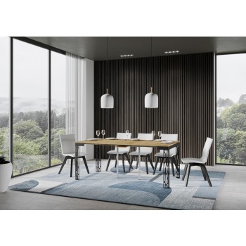 Ghibli Evolution Konsolentisch mit anthrazitfarbenem Gestell - Ausziehbarer Konsolentisch 90x40/300 cm Ghibli Evolution Weiße Esche mit anthrazitfarbenem Gestell