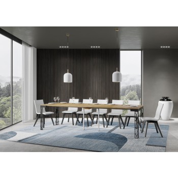 Ghibli Evolution Konsolentisch mit anthrazitfarbenem Gestell - Ausziehbarer Konsolentisch 90x40/300 cm Ghibli Evolution Weiße Esche mit anthrazitfarbenem Gestell