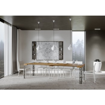 Ghibli Konsolentisch mit anthrazitfarbenem Gestell - Ausziehbarer Konsolentisch 90x40/300 cm Ghibli Weiße Esche mit anthrazitfarbenem Gestell