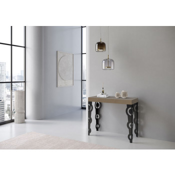 Karamay Konsolentisch mit anthrazitfarbenen Beinen - Karamay Kleiner ausziehbarer Konsolentisch 90x40/196 cm mit weißer Esche und anthrazitfarbenen Beinen