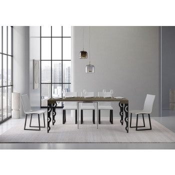 Karamay Konsolentisch mit anthrazitfarbenen Beinen - Karamay Kleiner ausziehbarer Konsolentisch 90x40/196 cm mit weißem Eschenholz und anthrazitfarbenen Beinen