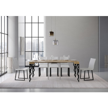 Karamay Konsolentisch mit anthrazitfarbenen Beinen - Karamay Kleiner ausziehbarer Konsolentisch 90x40/196 cm mit weißem Eschenholz und anthrazitfarbenen Beinen