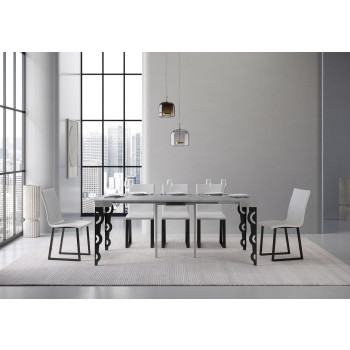 Karamay Konsolentisch mit anthrazitfarbenen Beinen - Karamay ausziehbarer Konsolentisch 90x40/300 cm mit weißem Eschenholz und anthrazitfarbenen Beinen