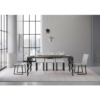 Karamay Konsolentisch mit anthrazitfarbenen Beinen - Karamay ausziehbarer Konsolentisch 90x40/300 cm mit weißem Eschenholz und anthrazitfarbenen Beinen