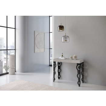 Karamay Konsolentisch mit anthrazitfarbenen Beinen - Karamay ausziehbarer Konsolentisch 90x40/300 cm mit weißem Eschenholz und anthrazitfarbenen Beinen