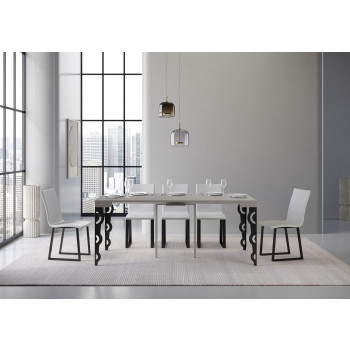 Karamay Konsolentisch mit anthrazitfarbenen Beinen - Karamay ausziehbarer Konsolentisch 90x40/300 cm mit weißem Eschenholz und anthrazitfarbenen Beinen