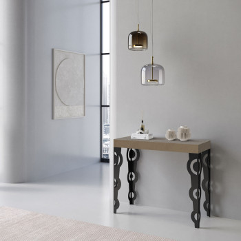 Karamay Konsolentisch mit anthrazitfarbenen Beinen - Karamay ausziehbarer Konsolentisch 90x40/300 cm mit weißem Eschenholz und anthrazitfarbenen Beinen