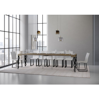 Karamay Konsolentisch mit anthrazitfarbenen Beinen - Karamay ausziehbarer Konsolentisch 90x40/300 cm mit weißem Eschenholz und anthrazitfarbenen Beinen