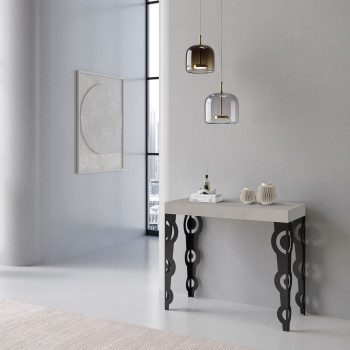 Karamay Premium Konsolentisch mit anthrazitfarbenen Beinen - Karamay Small Premium ausziehbarer Konsolentisch 90x40/196 cm, Esche weiß, Beine anthrazit