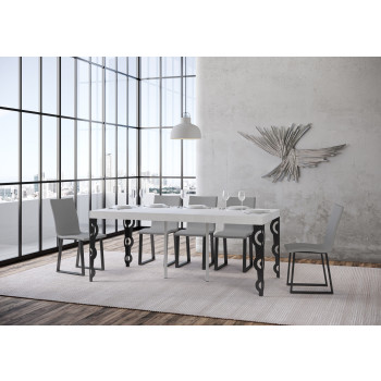 Karamay Premium Konsolentisch mit anthrazitfarbenen Beinen - Karamay Small Premium ausziehbarer Konsolentisch 90x40/196 cm, Esche weiß, Beine anthrazit