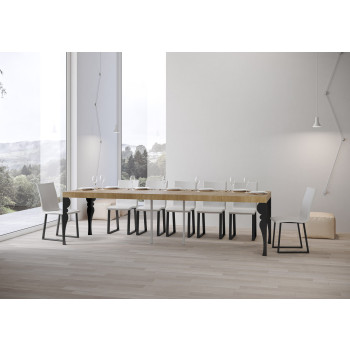 Paxon Premium Konsolentisch mit anthrazitfarbenen Beinen - Paxon Premium ausziehbarer Konsolentisch 90x40/300 cm mit weißem Eschenholz und anthrazitfarbenen Beinen