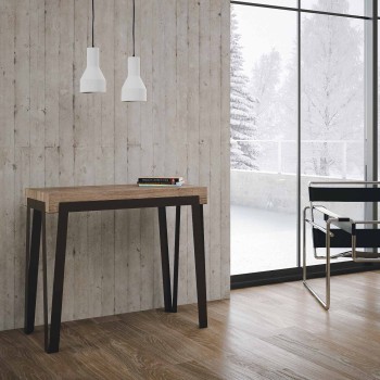 Rio Konsolentisch mit Rostgestell - Ausziehbarer Konsolentisch 90x40/300 cm Rio Eiche Natur mit Rostgestell