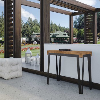 Rio Konsolentisch mit Rostgestell - Ausziehbarer Konsolentisch 90x40/300 cm Rio Eiche Natur mit Rostgestell