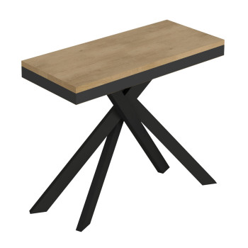 Saki Evolution Konsolentisch mit anthrazitfarbenen Beinen und Rahmen - Saki Evolution ausziehbarer Konsolentisch 90x40/300 cm mit weißem Eschenholz und anthrazitfarbenen Beinen