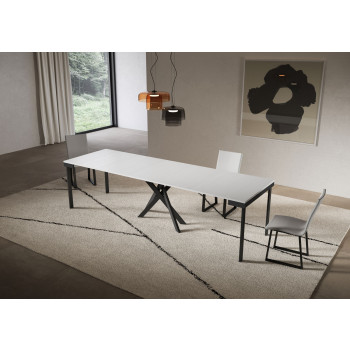 Saki Evolution Konsolentisch mit anthrazitfarbenen Beinen und Gestell - Saki Evolution ausziehbarer Konsolentisch 90x40/300 cm, Esche weiß, Beine anthrazit