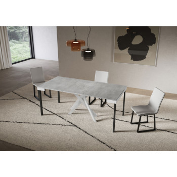 Saki Evolution Konsolentisch mit weißen Beinen und Rahmen - Ausziehbarer Konsolentisch 90x40/196 cm Saki Small Evolution Weißesche mit weißen Beinen